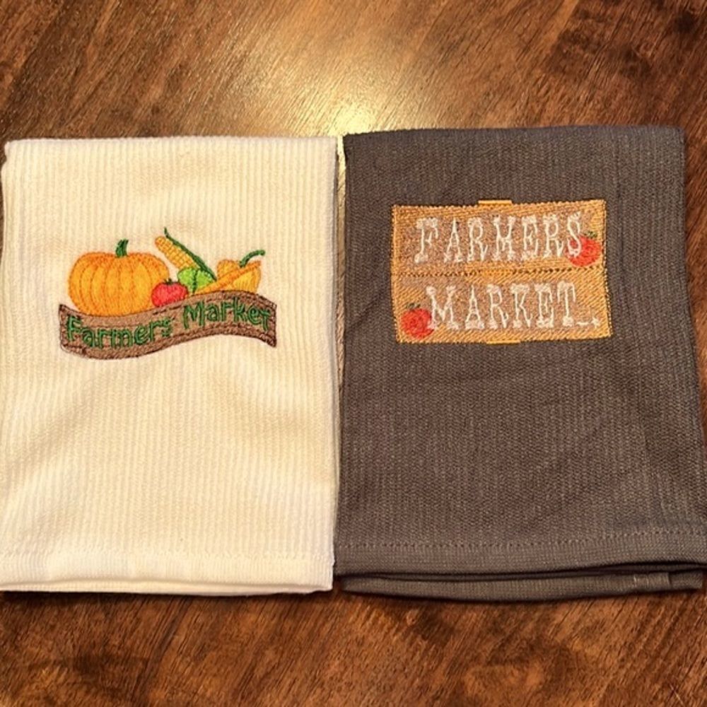 Set of 2 (18” by 16”) Custom Gray and White Farmer’s Market Embroidered Barmops